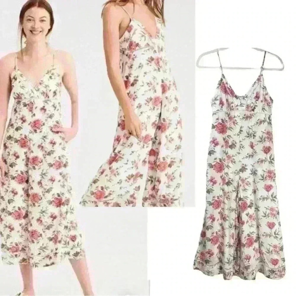 American Eagle White Pink floral jump Suit Romper Wide legged Boho size 2 - Picture 2 of 12